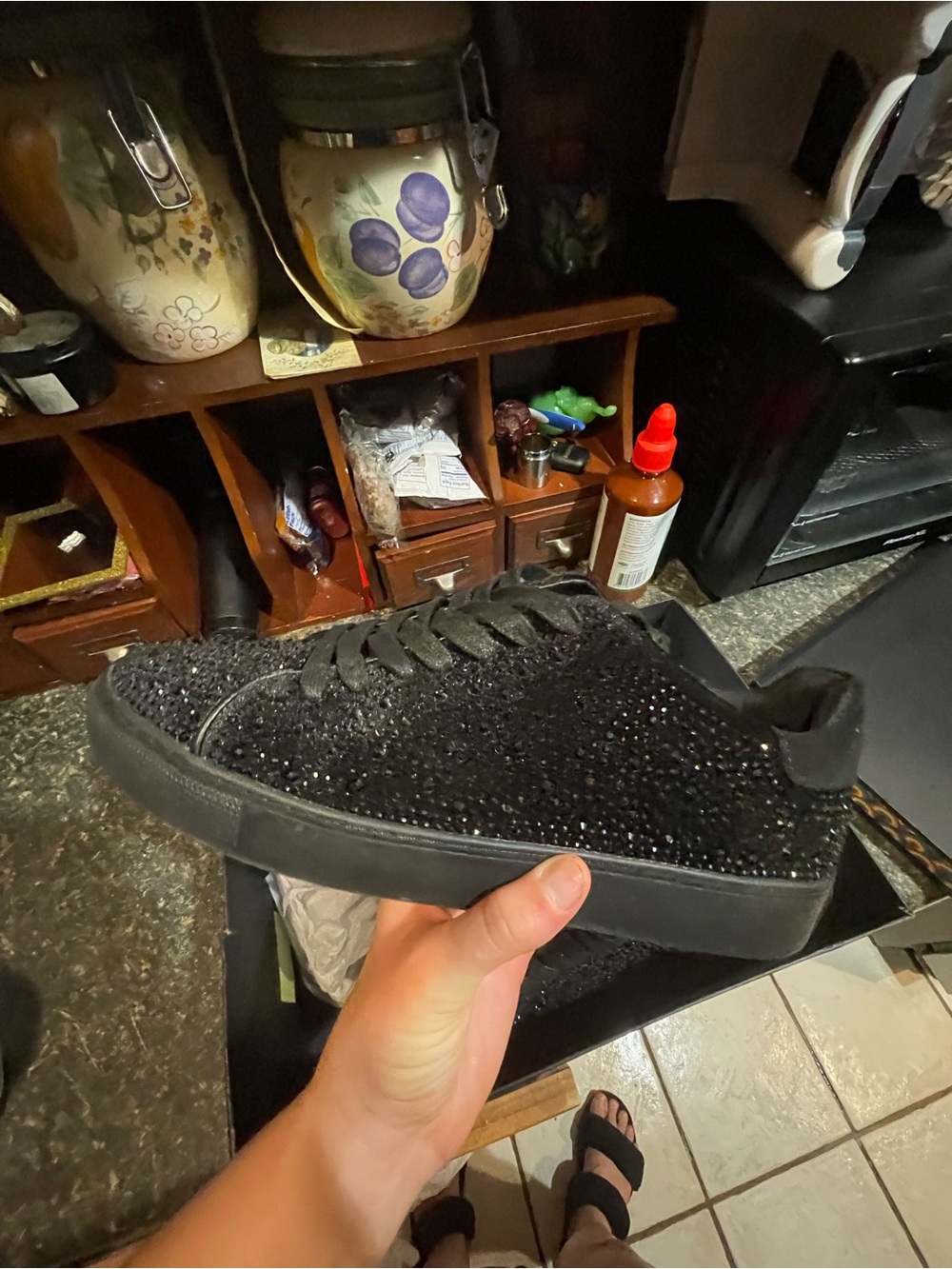 Kurt Geiger Black Crystal-Embellished Low-Top Sneaker